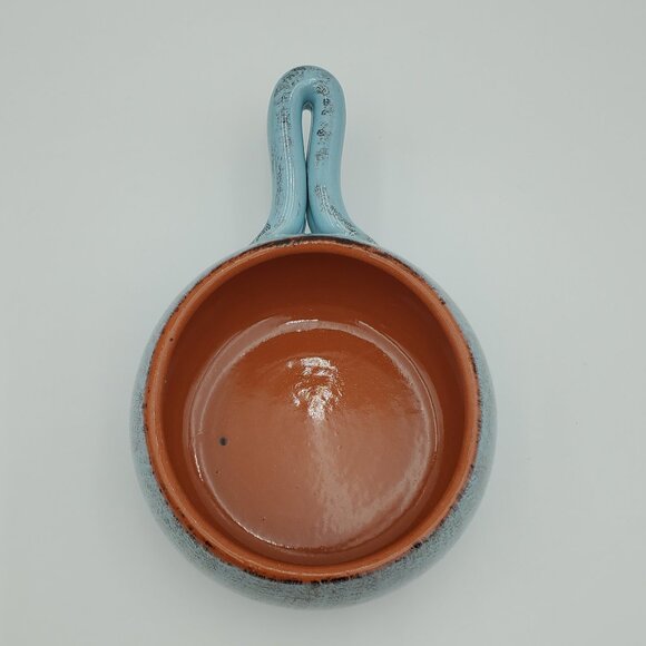 De Silva Blue Terracotta Handled Soup Bowl Light Blue Chili Chowder Crock - Picture 4 of 6
